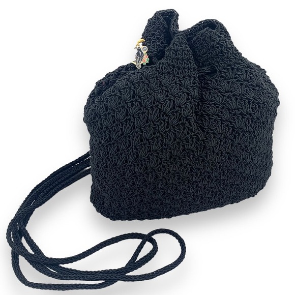 Vintage 90's FRANKIE AND JOHNNIE black woven macrame mini slouch backpack - Picture 4 of 11